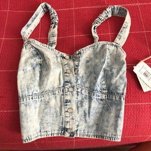 Acid wash soft denim bustier crop top